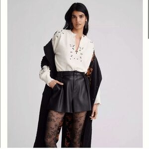 Anthropologie Embroidered Split-Neck Sweatshirt